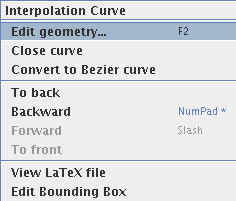 Menu contextuel: courbe d’interpolation